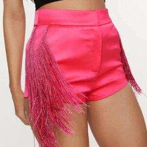 NWT Nasty Gal Hot Pink Satin Fringe Shorts